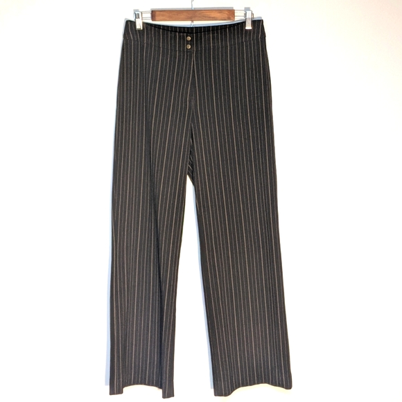 Jones New York Sport Charcoal Black Pants w Bronze Stripe High Rise Straight Leg - Picture 1 of 8
